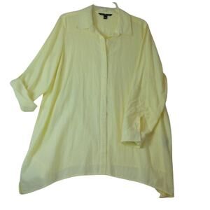 Zac & Rachel Yellow Striped‎ Roll Tab Sleeve Button-Up Tunic Blouse 1X